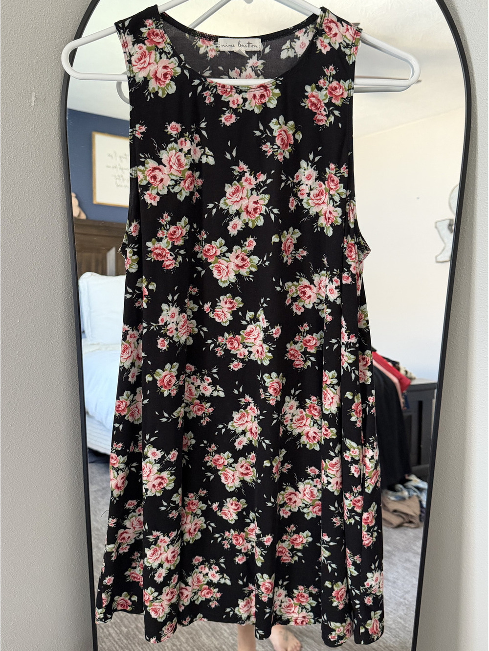 Nine Britton Black & Pink Floral Sleeveless Swing Sundress